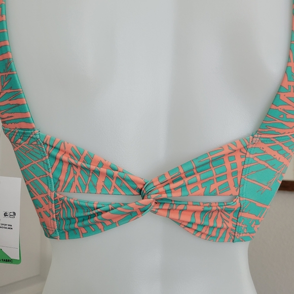 Forever 21 Twisted Back Sports Bra M NWT Tropical Leaf Neon Low Impact Quick Dry - Picture 4 of 10